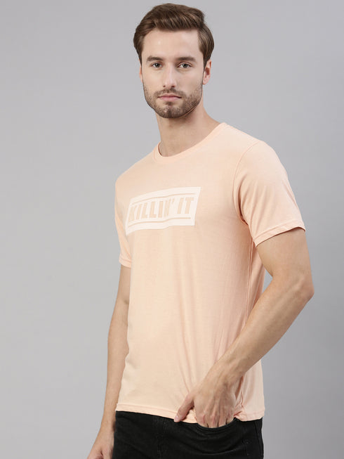 Peach Printed Crew Neck Tshirt