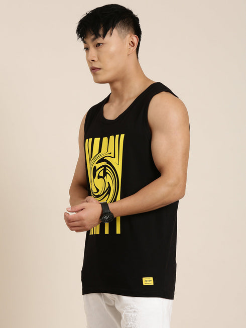 Black Printed Crew Neck Tank Top