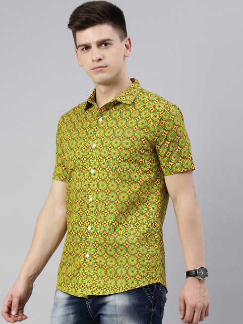 Yellow Printed Short Sleeves Shirt