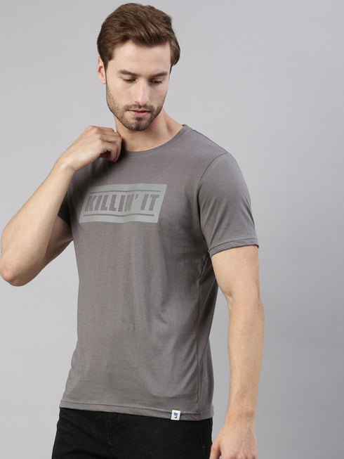 Grey Printed Crew Neck Tshirt