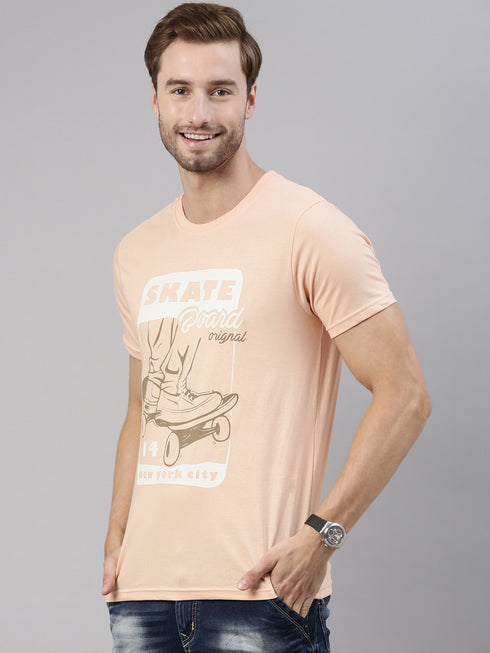 Peach Printed Crew Neck Tshirt