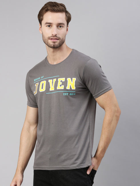 Grey Printed Crew Neck Tshirt