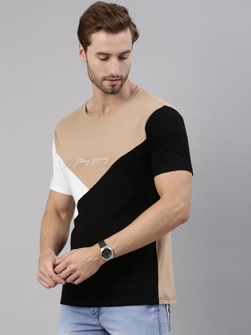 Multicolour Colourblocked Crew Neck Tshirt