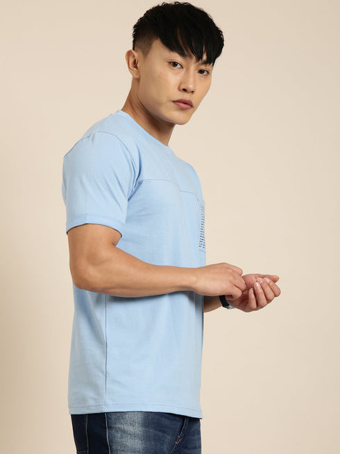 Blue Solid Oversized Crew Neck T-shirt