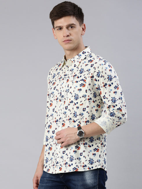 Beige Printed Full Sleeves Shirt