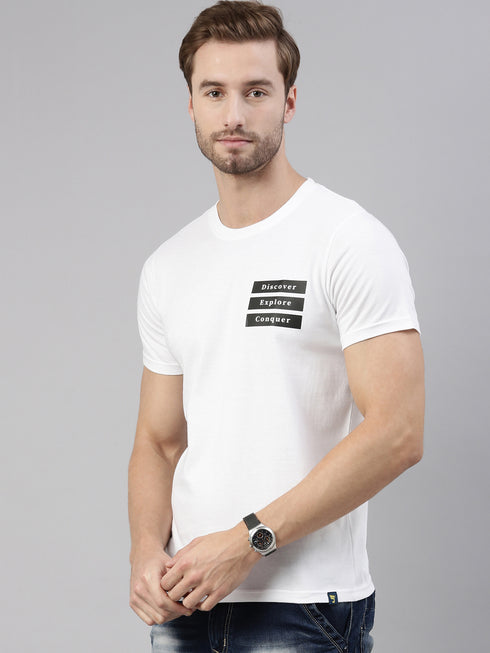 White Printed Crew Neck Tshirt