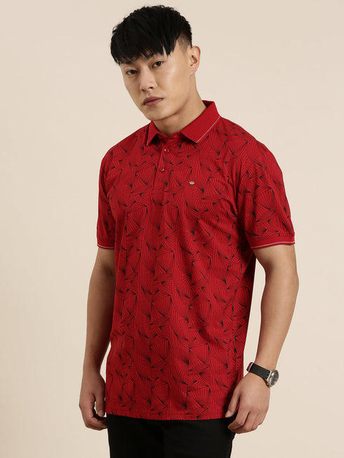 Red Printed Polo T-shirt