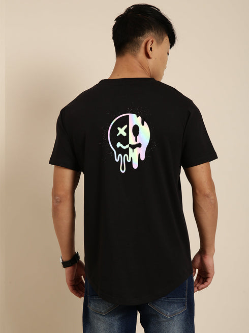 Black Printed Oversized Crew Neck T-shirt