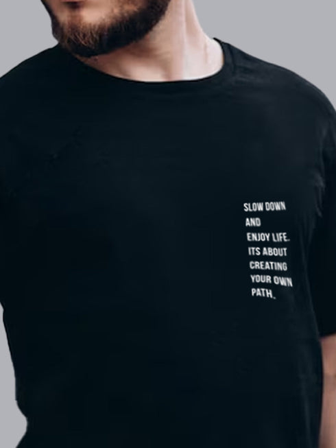 Black Solid Oversized Crew Neck T-shirt