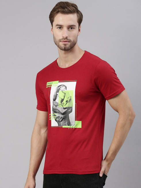 Red Printed Crew Neck Tshirt