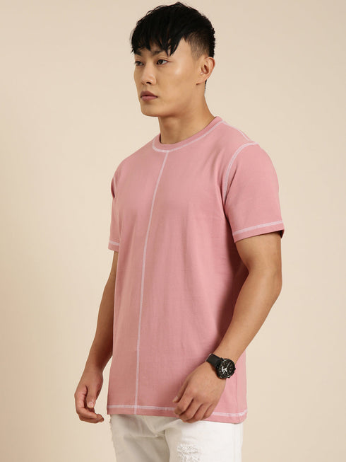 Pink Solid Oversized Crew Neck T-shirt