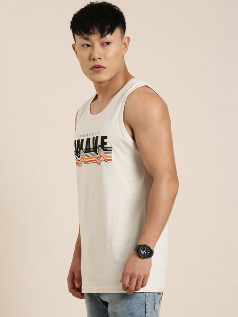 White Printed Crew Neck Tank Top