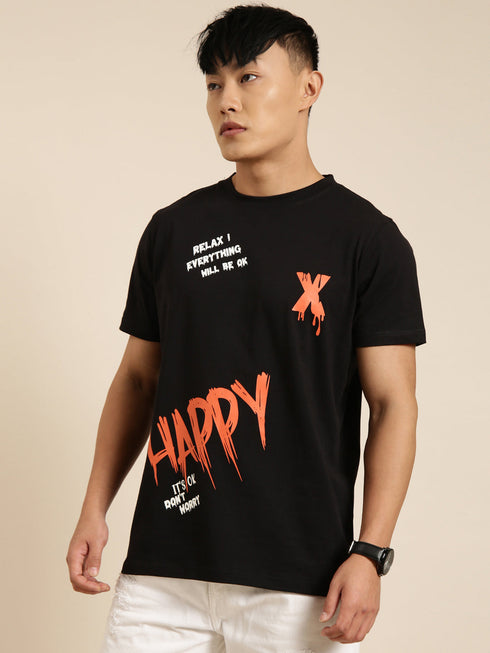 Black Printed Crew Neck <br>T-shirt