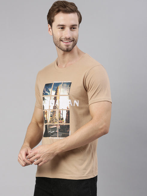Brown Printed Crew Neck Tshirt