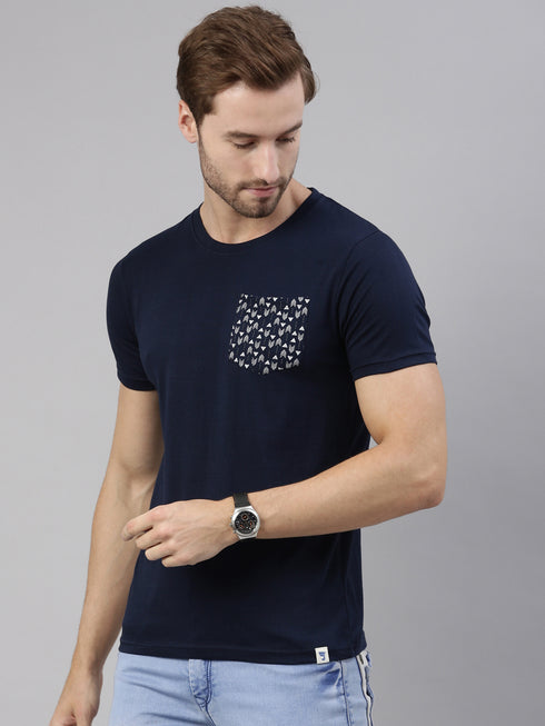 Navy Blue Printed Crew Neck Tshirt