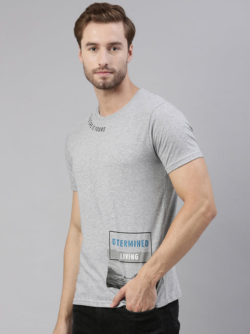 Grey Printed Crew Neck Tshirt