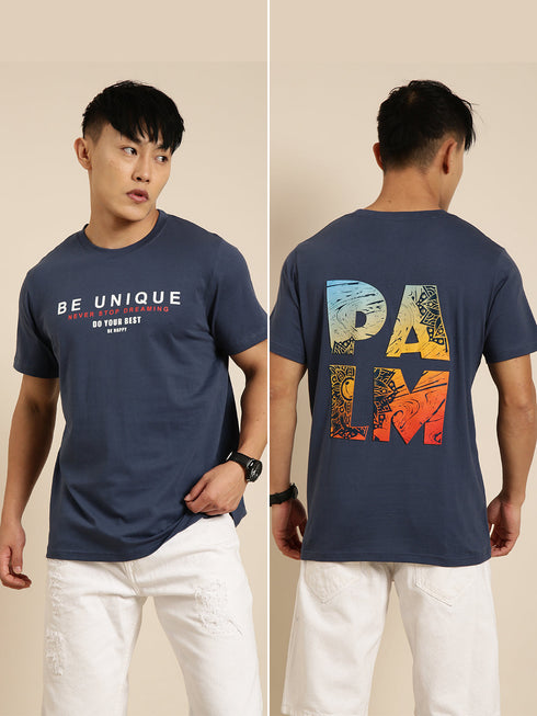 Navy Blue Printed Crew Neck T-shirt