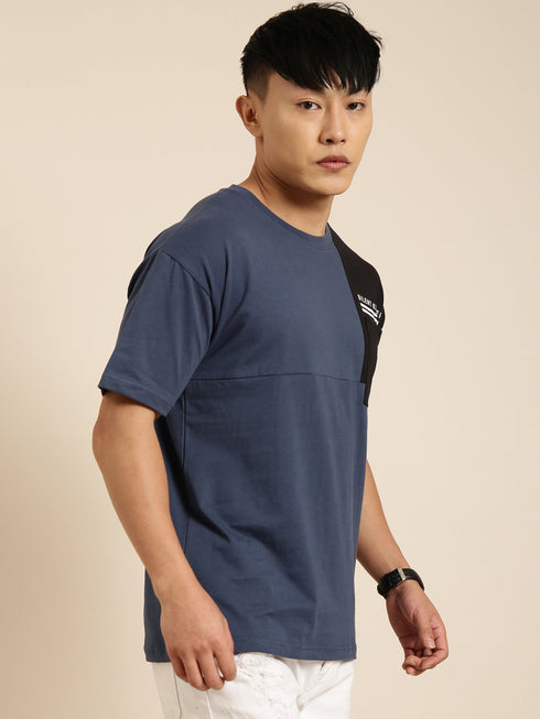 Navy Blue Printed Crew Neck T-shirt