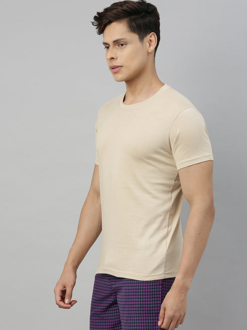 Beige solid Crew Neck T-shirt