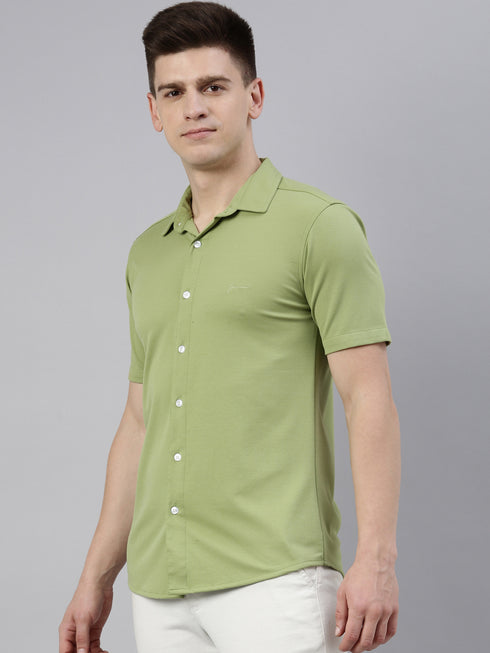 Light Green Solid Tencel Stretch Knit Shirt