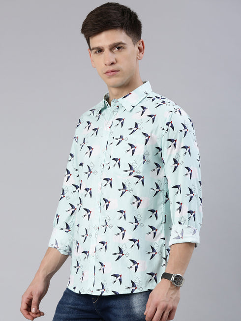 Blue Printed Full Sleeves Shirt