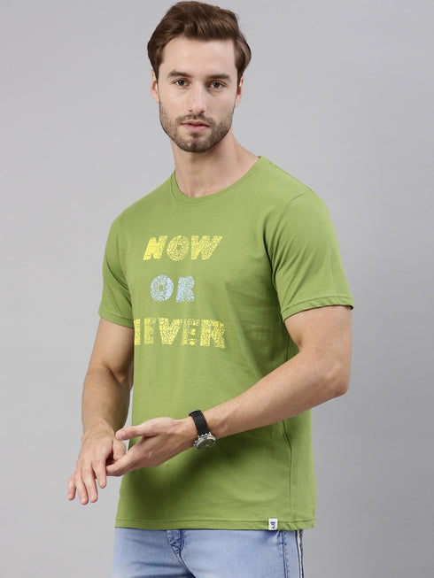 Green Printed Crew Neck Tshirt