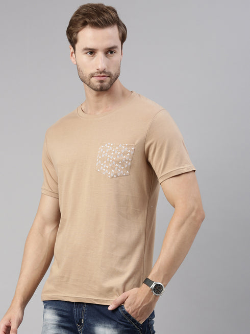 Brown Printed Crew Neck Tshirt