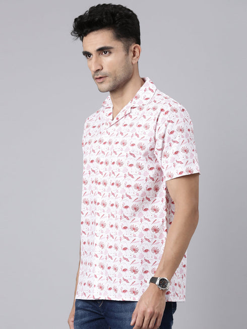 White Printed Short Sleeves Shirt