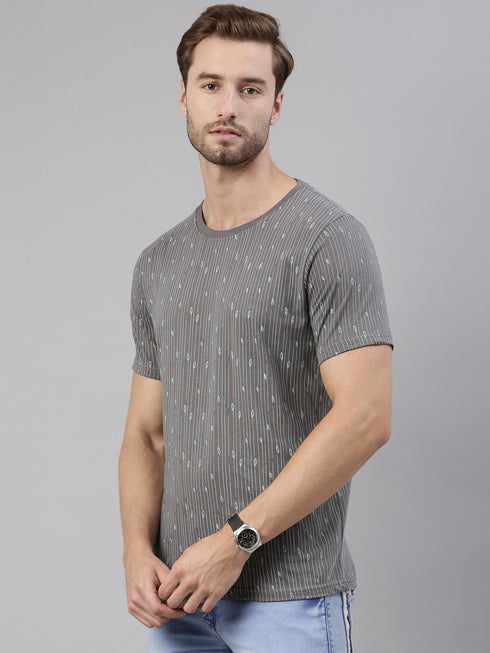 Grey Printed Crew Neck Tshirt