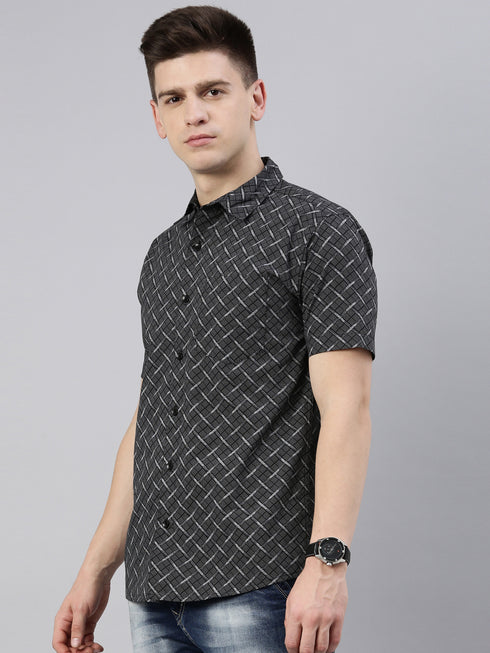 Black Printed Short Sleeves Shirt