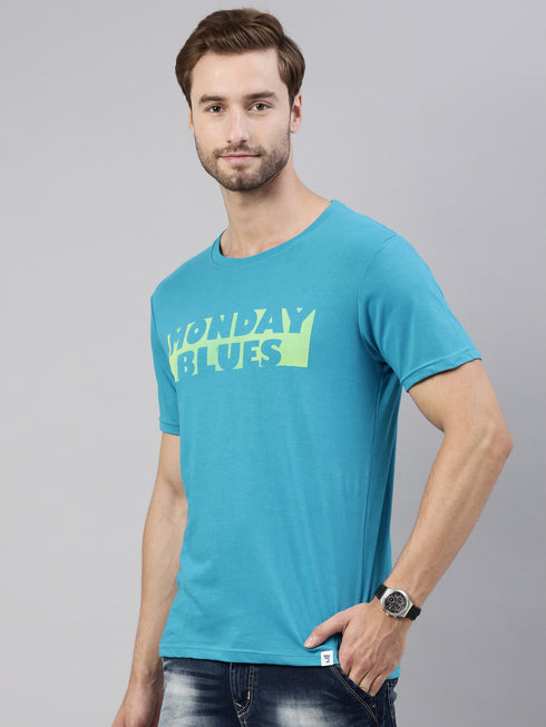 Blue Printed Crew Neck Tshirt