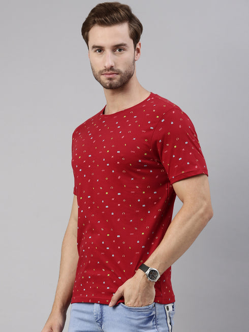 Red Printed Crew Neck Tshirt