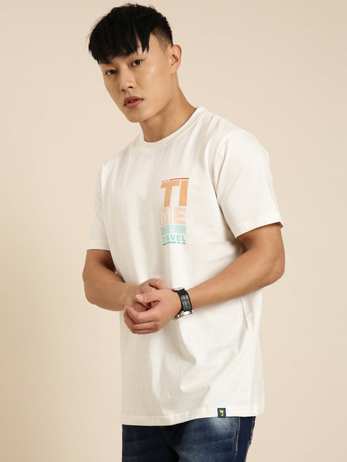 White Printed Oversized Crew Neck T-shirt