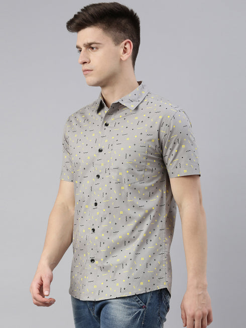 Grey Printed Short Sleeves Shirt