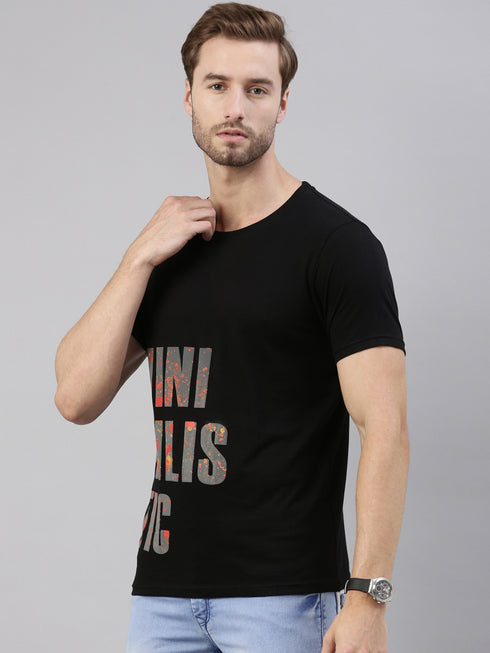 Black Printed Crew Neck Tshirt