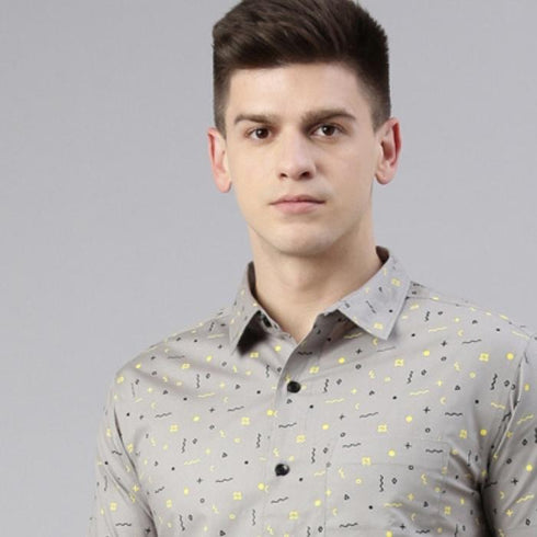 Grey Printed Short Sleeves Shirt
