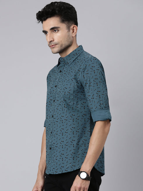 Grey Printed Pure Cotton Full Sleeve Casual Shirt