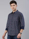 Navy Blue Printed Full Sleeves Shirt