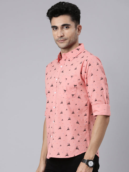 Peach Printed Full Sleeves Shirt