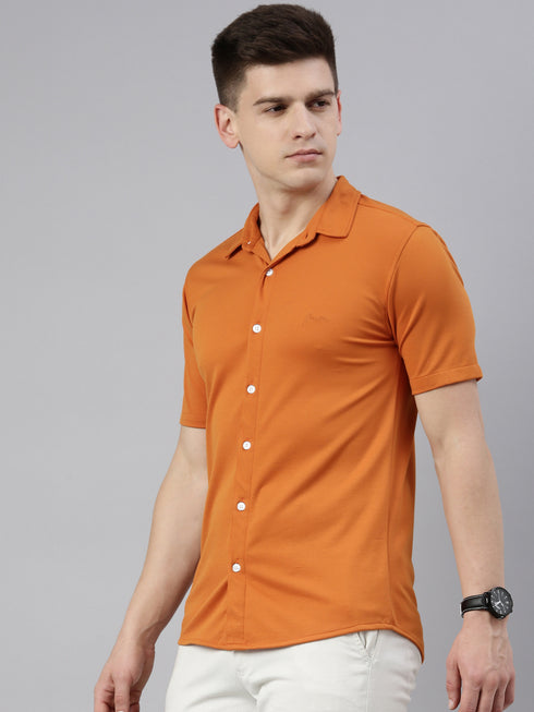 Orange Solid Tencel Stretch Knit Shirt