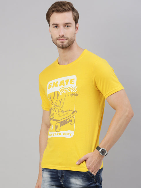 Yellow Printed Crew Neck Tshirt