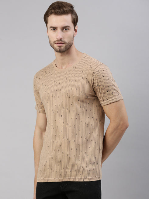 Brown Printed Crew Neck Tshirt