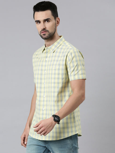 Yellow Checks Short Sleeves Shirt