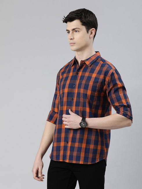 Navy Blue Checks Full Sleeves Shirt
