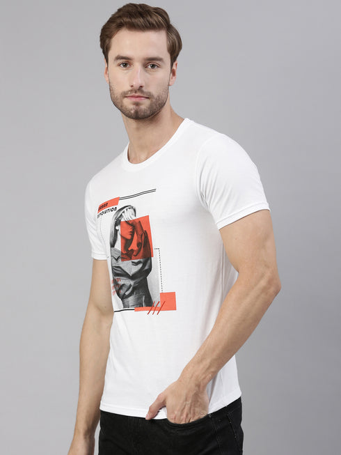 White Printed Crew Neck Tshirt