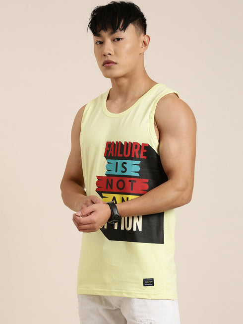 Yellow Printed Crew Neck Tank Top