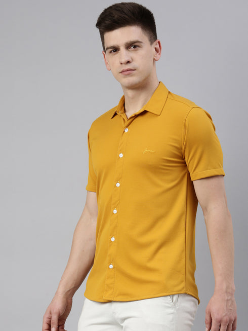 Mustard Solid Tencel Stretch Knit Shirt
