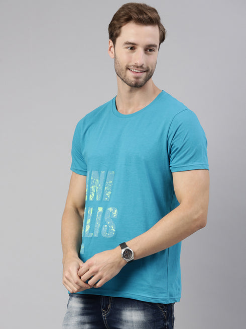 Blue Printed Crew Neck Tshirt