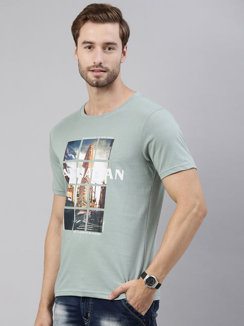 Green Printed Crew Neck Tshirt