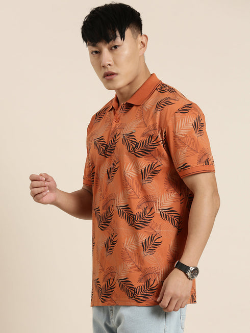 Orange Printed Polo T-shirt